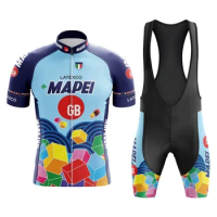 Blue Cube Bike Shirt for Men, Cycling Jersey Set, MTB Pro Team Shorts, Cyc Jersey, Bridge, Colored Squares, Road Bike