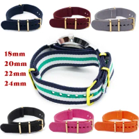 1Pcs Strap 18mm 20mm 22mm 24mm Nylon Watch Band Army Sport Fabric Bracelet Solid Color Belt Steel Golden Buckle Accessories