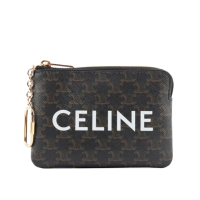 【CELINE】TRIOMPHE 帆布附釦環拉鍊卡夾/零錢包(黑色)