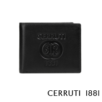 【Cerruti 1881】義大利頂級小牛皮4卡零錢袋短夾皮夾 CEPU05535M(黑色 贈禮盒提袋)