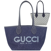 GUCCI Totissima 藍色雙面牛仔布/防水布小托特包
