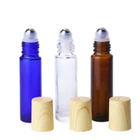 10ml Glass Roller Bottle Vials Empty Roller Ball Perfume Bottle 1 3 OZ Amber Clear Blue roll on glass bottles SN375