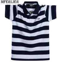 Men Polo Shirt Summer Men's Casual Breathable Plus Size 5XL 6XL Striped Short Sleeve Polo Shirt Pure Cotton Fashion Men Clothes