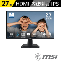 【MSI 微星】PRO MP275Q 27型 IPS 100Hz 護眼商用螢幕(WQHD/EyesErgo護眼/1ms/內建喇叭)
