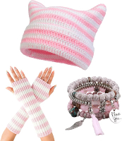 Yolrdiw Therian Stuff Emo Grunge Fingerless s Cute Cat Ears Hat Fairycore Stackable Bracelets