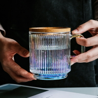 日式創意透明玻璃杯北歐ins風家用女客廳果汁牛奶飲料水杯子帶蓋