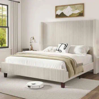 King Size Bed FrameHOWE Size 61" Corduroy Upholstered Bed Frame, Platform bed