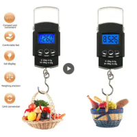 Portable LCD Electronic Hand Scale 50kg/10g Travel Hanging Fish Scale with 100cm Long Retractable Measuring