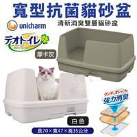 【免運】日本嬌聯 Unicharm消臭大師 寬型抗菌貓砂盆 寬敞雙層舒適 日本原裝進口 貓砂盆