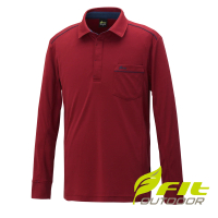 【Fit 維特】男-抗UV吸濕排汗立領衫-胭脂紅 HW1102-A2(POLO衫/排汗衫/長袖上衣/薄長袖)