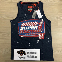 跩狗嚴選® 土耳其製 極度乾燥 Superdry Vest 復古 潑漆 上衣 短袖 背心 藍 工作背心