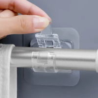 2PCS Adjustable Curtain Rod Clip Self Adhesive Clamp Hook Curtain Holder Wall Bracket Holder Nail-Free Wall Hanging Clip 커텐집게