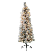 4.5 Ft. Pre-Lit Flocked Portland Pine Pencil Artificial Christmas Tree With 100 UL- Listed Clear Lights Free Shipping Decoration