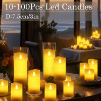 100-6Pcs LED Candles D:7.5cm Flickering Flameless Candles Wedding Candles Pillar Candle LED Atmosphere Candle for Concert Yoga