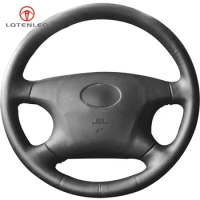 LQTENLEO Black Genuine Leather Car Steering Wheel Cover for Toyota Avalon Camry Highlander 2001-2004 Vios Corolla EX 2000-2006