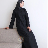 【NEW】 GAMIS HITAM UMROH KATUN JEPANG MOTIF BORDIR CUTTING