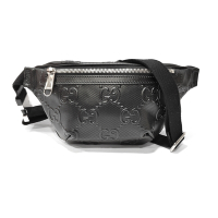 【GUCCI 古馳】658582 經典GG LOGO浮雕皮革中性款迷你腰包/胸包(黑色)