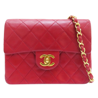 【二手名牌BRAND OFF】CHANEL 香奈兒 紅色 羊皮 matelasse17 鍊帶 肩背包 金扣 (霉味)