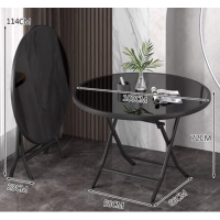 家用小戶型圓形折疊餐桌(鋼化玻璃面)(尺寸:展開100*72*58*66CM,折疊114*23CM)