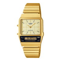 【CASIO 卡西歐】雙顯指針錶 不鏽鋼錶帶 碼錶鬧鈴 兩地時間 生活防水(AQ-800EG-9A)