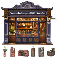 DIY Book Nook Kit Notting Hill Bookstore Wooden  Bookshop Dollhouse with Light Bookshelf Insert 3D P