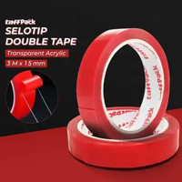 Double Tape Bening Super Kuat / Selotip Double Sided Tape Transparent Acrylic 3m - HL878 15mm Merah