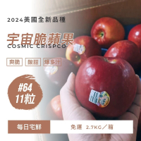 【每日宅鮮】新品種!美國宇宙脆蘋果#64(11粒／2.7kg／箱±10% x1箱 免運 Cosmic Crisp 耐放脆多汁)