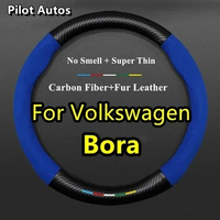 No Smell Thin Fur Leather Carbon Steering Wheel Cover For VW Volkswagen Bora 1.5 1.6 1.4TSI 230TSI DSG Sportline 2015 2016 2017