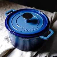 Enamel Cast Iron Pot Blue Rounded Stew Pot Thermal Cooker Soup Pot Multi-Function Pot Induction Cooker
