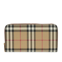 【BURBERRY 巴寶莉】Vintage 格紋皮革ㄇ形拉鍊皮夾(米色/樺木棕色)
