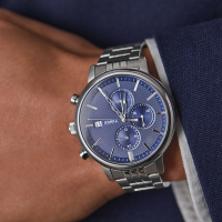 TIMEX 天美時 風格系列 三眼雅仕手錶-深藍x銀/45mm