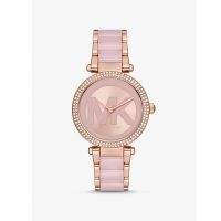 MICHAEL KORS Parker 粉紅芭比時尚女錶陶瓷x玫瑰金色不鏽鋼錶帶/MK7371