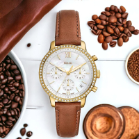 FOSSIL Neutra  珍珠母貝 棕色皮革 手錶 女錶-ES5278