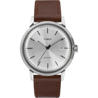 【TIMEX】天美時 x Marlin 復刻系列 經典機械錶(銀/棕色 TXTW2T22700)