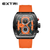 EXTRI 2023 New Luxury Style Silicone Strap Watch Mens Quartz Big Size Chronograph Multifunctional Wrist Watches
