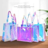100Pcs/Lot Christmas gift packaging bags with handles PVC laser Tote Gift Bag Shopping Jelly Thanksgiving organizer