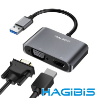 HAGiBiS 電腦專用USB3.0轉HDMI/VGA/1080P高畫質影音轉接器