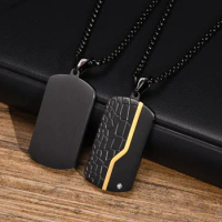 Cool Iced Out Dog Tag Necklace for Men, 18K PVD Gold Color Waterproof Stainless Steel Box Link Chain Geometric Pendant Collar