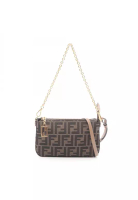 Fendi Pre-Loved Fendi Baguette Pouch Zucca chain handbag canvas leather Brown Dark brown 2WAY