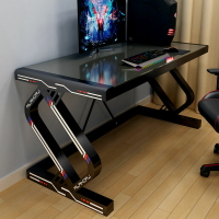 電競桌臺式家用電腦桌鋼化玻璃碳纖維紋理簡約臥室桌單人桌子雙人