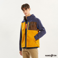 Hang Ten-男裝-恆溫多功能-防風防輕潑水可拆帽貼合軟殼刷毛撞色外套-黃