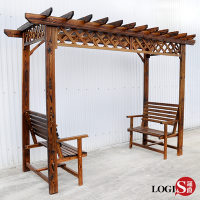 【LOGIS】小葡萄架防腐實木涼庭花架含椅 戶外庭院 花園景觀椅 FFD95