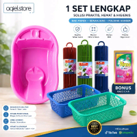 PAKET HEMAT 3 IN 1 Satu Set Lengkap Perlengkapan dan peralatan Mandi Bayi - Tempat Mandi Newborn - B