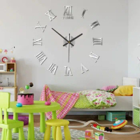 Large 3d Modern Roman Alphabet Wall Clock Stylish and Simple Non-clicking Wall Clock for Public Place Home Decoration