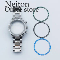 NEITON 40mm silver blue black square watch case sapphire glass stainless steel fit SEiko VK63 quartz movement