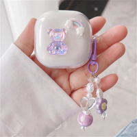 Cute 3D Bear Rainbow Headphones Soft Case For Samsung Galaxy Buds Live With Love Heart Bead Pendant Cover For Samsung Buds 2 Pro
