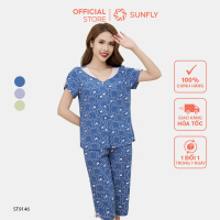 Bộ Pijama Lanh Họa Tiết SUNFLY Độc Quyền Áo Cộc Quần Ngố ST9146