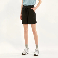 【Hang Ten】女裝-RELAXED FIT平紋可拆綁帶鬆緊短褲(黑)