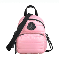 【MONCLER】MONCLER Kilia簡約皮標立體金屬LOGO後背包造型輕量蓬鬆羽絨尼龍拉鍊手提斜背包(小/粉)