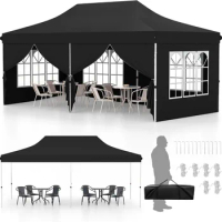 10x20 Ft Pop Up Canopy with 6 Sidewalls Instant Setup Canopy Tent with 2 Zippered Door Windows Carrying Bag UPF 50+ Portable
